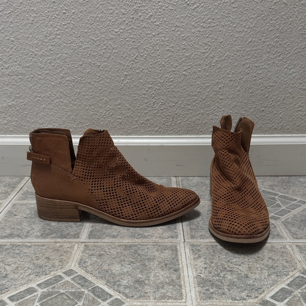 Dolce Vita Perforated Tan Ankle Booties